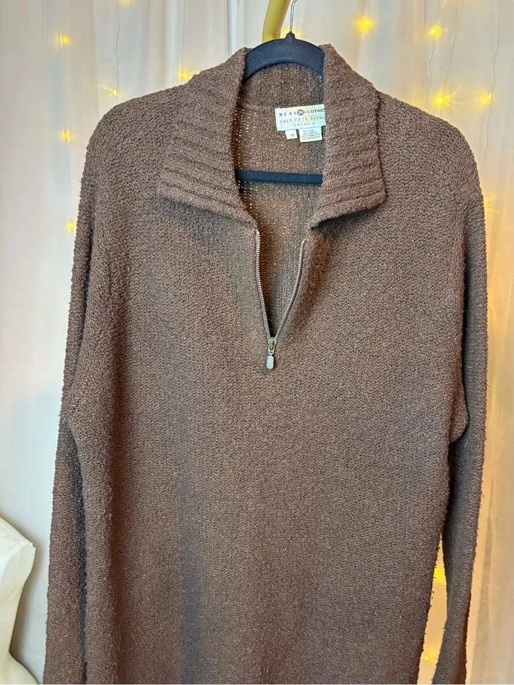 Vintage Saks Fifth Avenue Real Clothes Men's Brown Shawl-Collar Zip Sweater 1X
